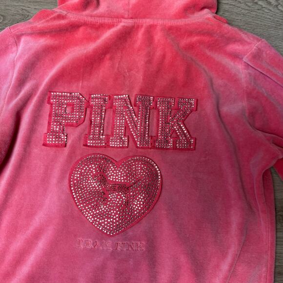 Y2K Vintage Victoria’s Secret PINK Velour Bling Jacket Size XS Hooded RARE - Picture 2 of 7